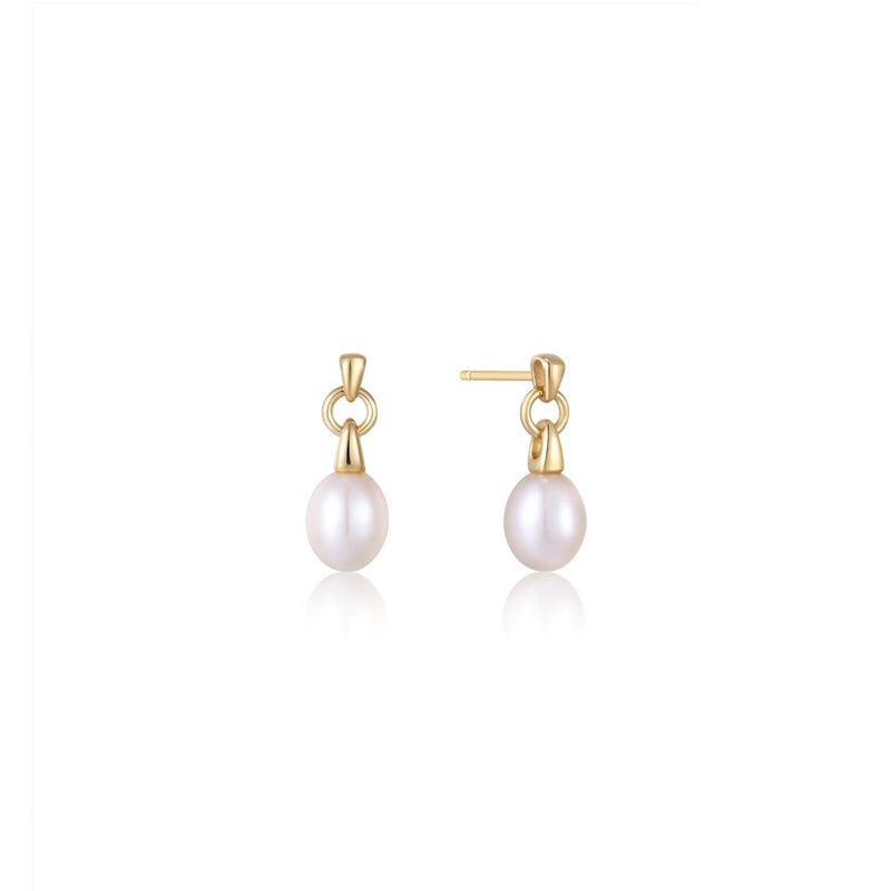 ANIA HAIE PEARL PWR GLD DROP STUDS