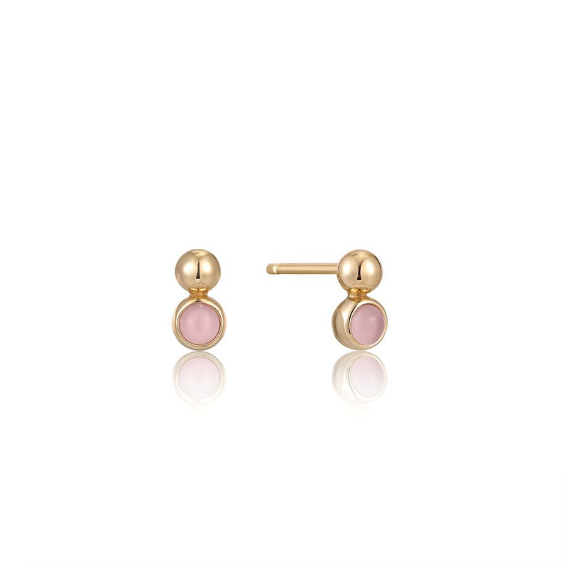 ANIA HAIE SPACED GLD ORB ROSE QTZ STUDS