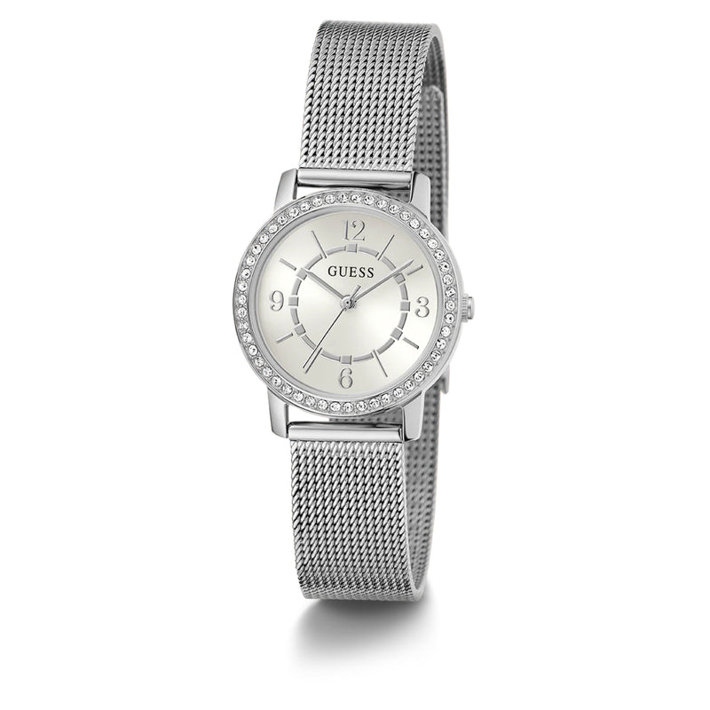 GUESS LADIES SILVER TONE ANALO