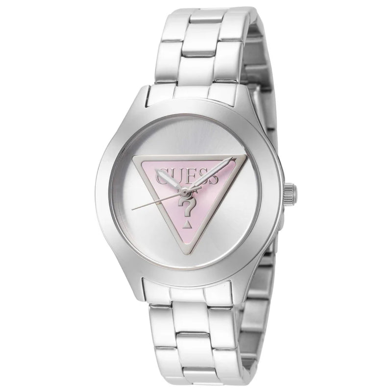 GUESS LADIES SILVER PNK WATCH
