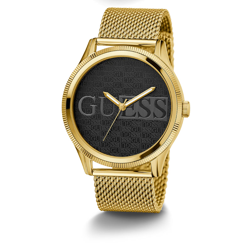 GUESS MENS BLACK GOLD TONE