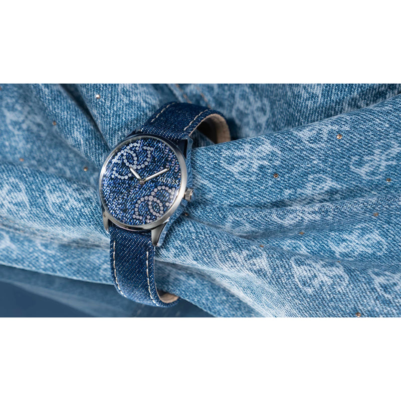 GUESS LADIES BLUE  SILVER TONE