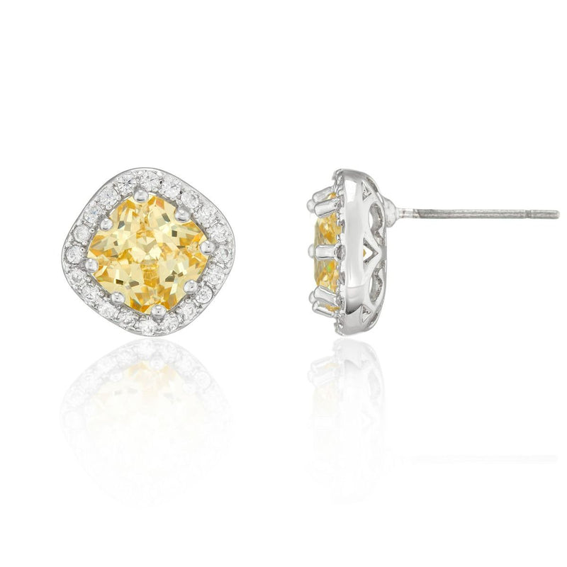 Buckley Canary Cushion Halo Stud Earrings