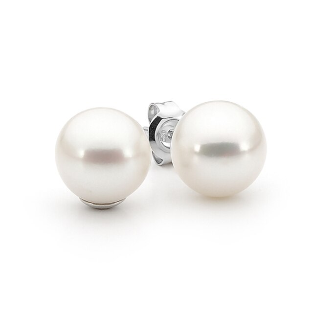 Ikecho Sterling Silver White Round 8-8.5mm FWP Stud