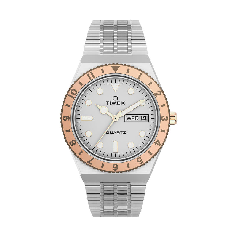 Timex Q 36mm Silver Dial Gold Stainless Steel Watch